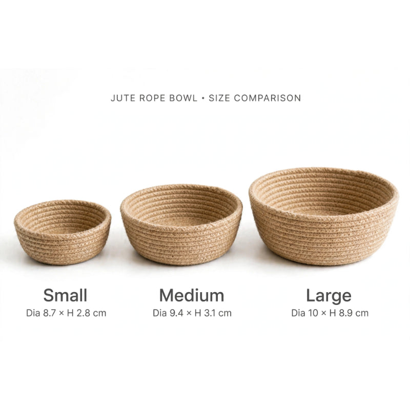 Vanmeya Jute Rope Bowl - Small, Medium, Large -  Set of 3